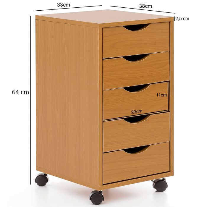 Rollcontainer 5 Schubladen Kinder Standcontainer Bürocontainer Schreibtisch – Maßzeichnung