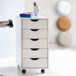 FineBuy Kinder Rollcontainer 33 x 64 x 38 cm Holz 5 Schubladen, Moderner Schubladencontainer mit Rollen, Standcontainer Bürocontainer, Rollwagen Kinderzimmer, Container Aufbewahrungsschrank