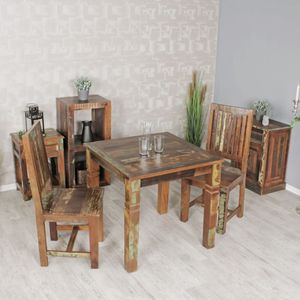FineBuy Esszimmertisch 80 x 80 x 76 cm Mango Shabby Chic Massiv-Holz, Design Landhaus Esstisch Bootsholz, Tisch für Esszimmer rechteckig, Küchentisch 4  Personen