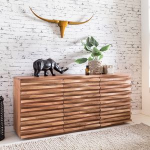 FineBuy Sideboard 160 x 75 x 43 cm Massiv-Holz Akazie Natur Baumkante Anrichte, Landhaus-Stil Kommode mit Schubladen & Türen, Flur Schrank Standschrank