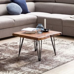FineBuy Design Couchtisch Massivholz Tisch Baumkante 56 x 38 x 51 cm, Sheesham Holztisch mit Metallbeinen, Wohnzimmertisch im rustikalen Landhausstil 4250950271029
