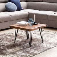 Couchtisch Baumkante 56x38x51 cm Sheesham Massivholz Metallbeine Wohnzimmertisch – Ansicht 1