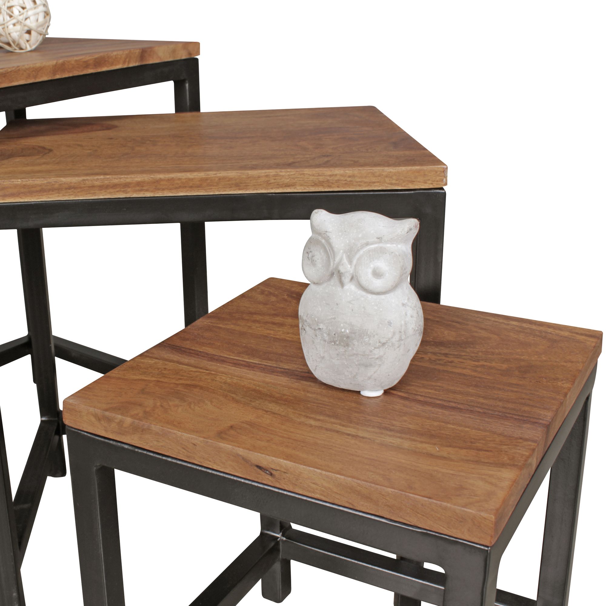FineBuy 3er Set Design Beistelltisch Sheesham Satztisch Metallbeine, Tischset 3 teilig Materialmix, Couchtisch aus Massivholz | Farbe: Braun FineBuy 3er Set Design Beistelltisch Sheesham Satztisch Metallbeine, Tischset 3 teilig Materialmix, Couchtisch aus Massivholz | Farbe: Braun