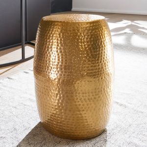 WOHNLING Beistelltisch 30x49,5x30cm Aluminium Gold Dekotisch orientalisch rund | Kleiner Hammerschlag Abstelltisch | Designer Ablagetisch Metall modern | Anstelltisch schmal