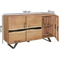 Massivholz Sideboard 150cm Akazie Natur Kommode mit 3 Türen Baumkante Metall schwarz – Ansicht 3