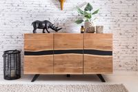 Massivholz Sideboard 150cm Akazie Natur Kommode mit 3 Türen Baumkante Metall schwarz – Ansicht 4