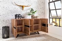 Massivholz Sideboard 150cm Akazie Natur Kommode mit 3 Türen Baumkante Metall schwarz – Ansicht 5