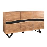 Massivholz Sideboard 150cm Akazie Natur Kommode mit 3 Türen Baumkante Metall schwarz – Ansicht 6