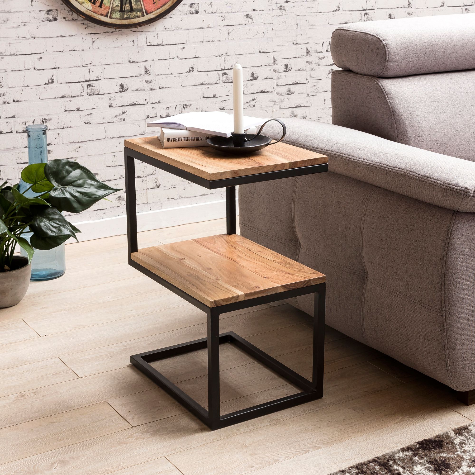 FineBuy Beistelltisch S-Form Massivholz / Metall 45 x 60 x 30 cm, Design Wohnzimmertisch Landhaus-Stil, Anstelltisch Ablagetisch eckig | Farbe: Braun FineBuy Beistelltisch S-Form Massivholz / Metall 45 x 60 x 30 cm, Design Wohnzimmertisch Landhaus-Stil, Anstelltisch Ablagetisch eckig | Farbe: Braun