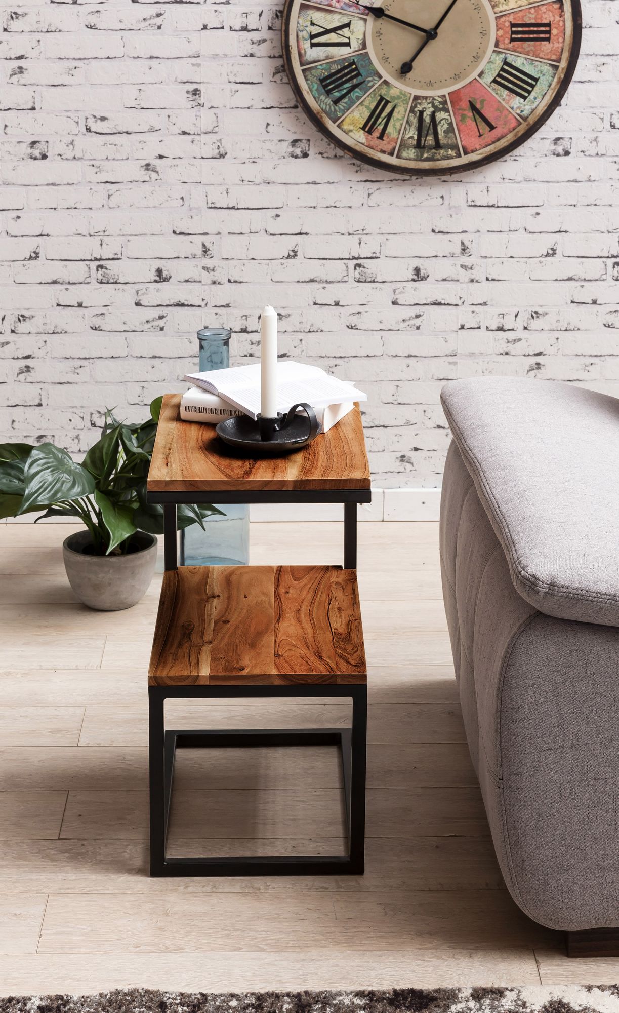 FineBuy Beistelltisch S-Form Massivholz / Metall 45 x 60 x 30 cm, Design Wohnzimmertisch Landhaus-Stil, Anstelltisch Ablagetisch eckig | Farbe: Braun FineBuy Beistelltisch S-Form Massivholz / Metall 45 x 60 x 30 cm, Design Wohnzimmertisch Landhaus-Stil, Anstelltisch Ablagetisch eckig | Farbe: Braun