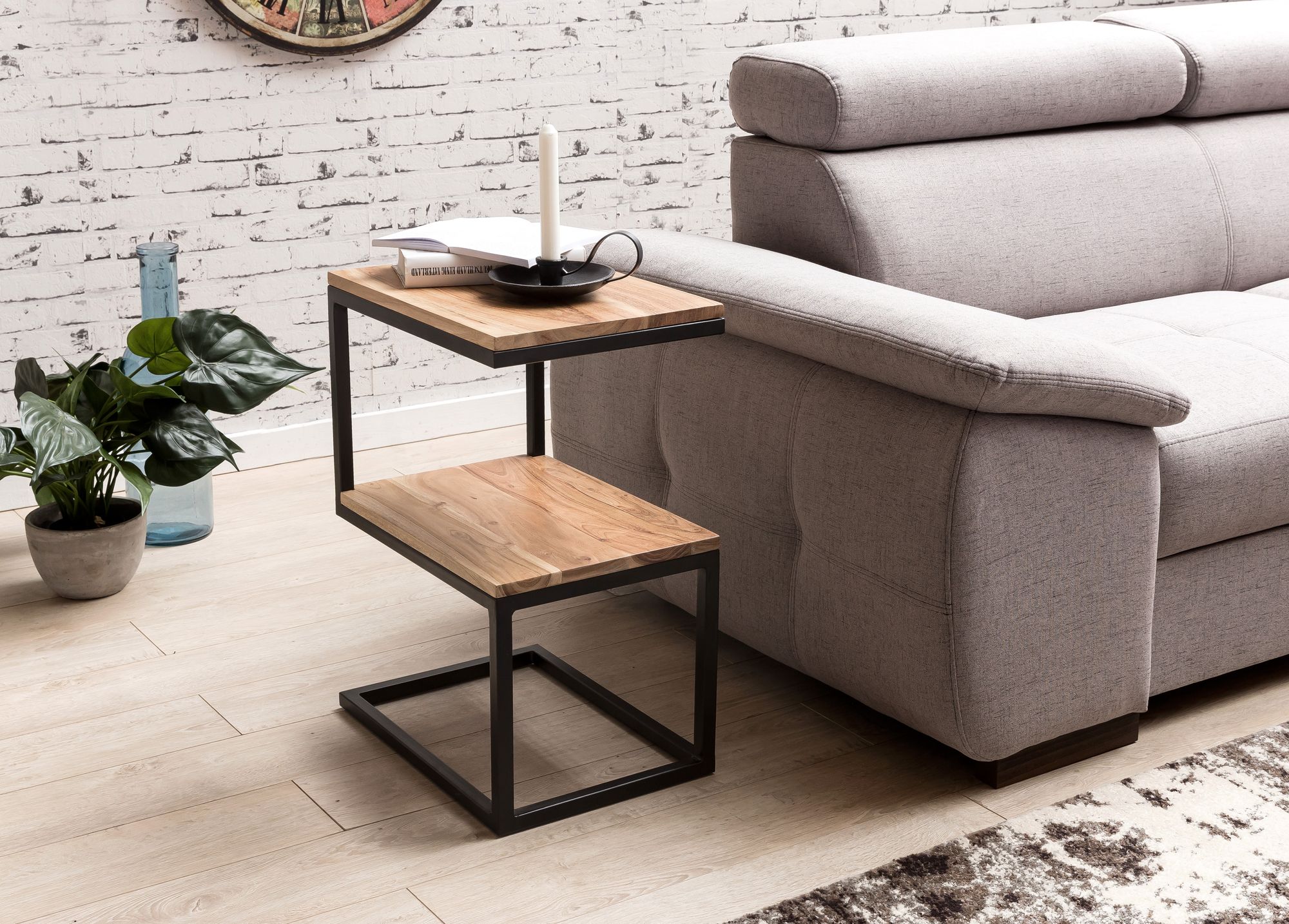 FineBuy Beistelltisch S-Form Massivholz / Metall 45 x 60 x 30 cm, Design Wohnzimmertisch Landhaus-Stil, Anstelltisch Ablagetisch eckig | Farbe: Braun FineBuy Beistelltisch S-Form Massivholz / Metall 45 x 60 x 30 cm, Design Wohnzimmertisch Landhaus-Stil, Anstelltisch Ablagetisch eckig | Farbe: Braun