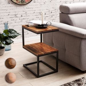 FineBuy Beistelltisch S-Form Massivholz / Metall 45 x 60 x 30 cm, Design Wohnzimmertisch Landhaus-Stil, Anstelltisch Ablagetisch eckig 12364