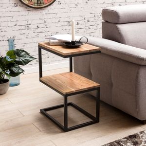 FineBuy Beistelltisch S-Form Massivholz / Metall 45 x 60 x 30 cm, Design Wohnzimmertisch Landhaus-Stil, Anstelltisch Ablagetisch eckig 12364
