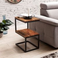 Beistelltisch S-Form Massivholz Metall Wohnzimmertisch Anstelltisch Landhaus – Ansicht 1