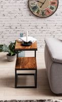 Beistelltisch S-Form Massivholz Metall Wohnzimmertisch Anstelltisch Landhaus – Ansicht 4
