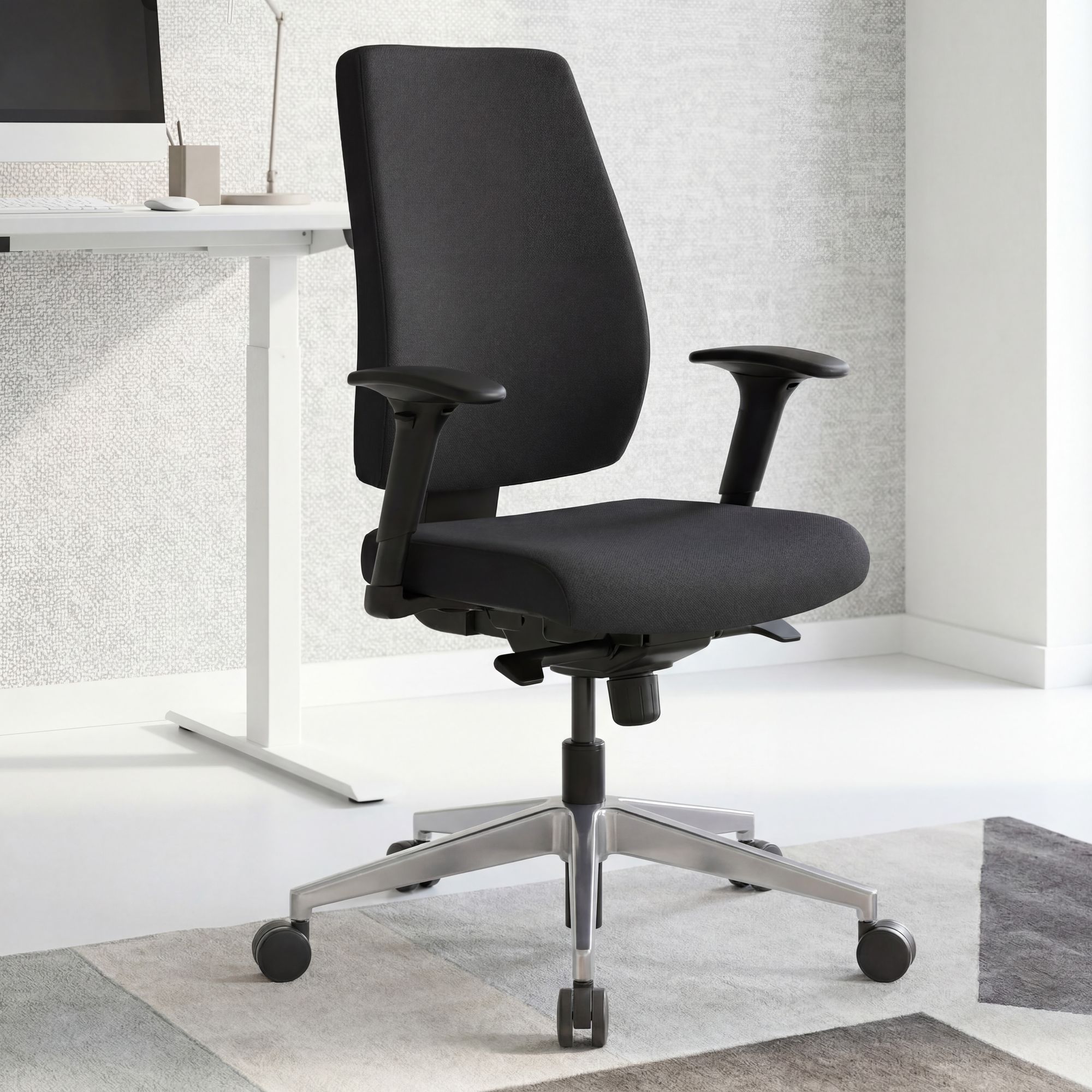 FineBuy Bürostuhl DARIUS mit Stoff-Bezug, Design Schreibtisch-Stuhl mit Synchromechanik & Armlehnen, Drehstuhl Drehsessel ergonomisch 120 kg