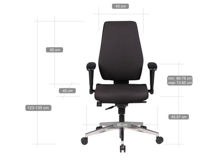 Bürostuhl DARIUS Schreibtischstuhl Stoffbezug Drehstuhl Drehsessel ergonomisch – Maßzeichnung