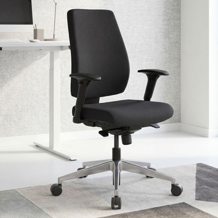 SV46929 FineBuy Bürostuhl DARIUS mit Stoff-Bezug, Design Schreibtisch-Stuhl mit Synchromechanik & Armlehnen, Drehstuhl Drehsessel ergonomisch 120 kg