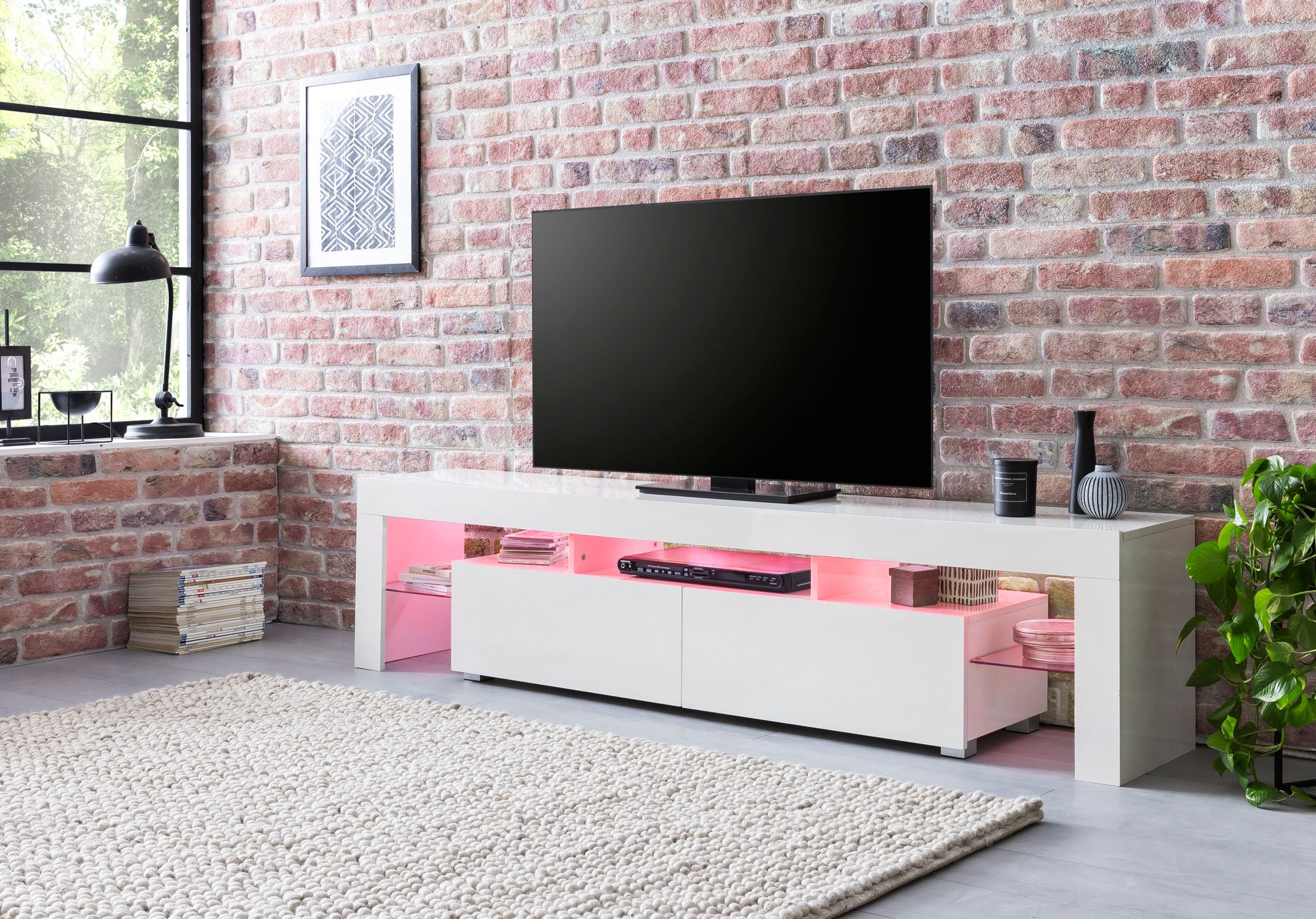 WOHNLING Lowboard WL5.718LED-Fernsehschrank Weiß Hochglanz TV Board 189 cm WOHNLING Lowboard WL5.718LED-Fernsehschrank Weiß Hochglanz TV Board 189 cm