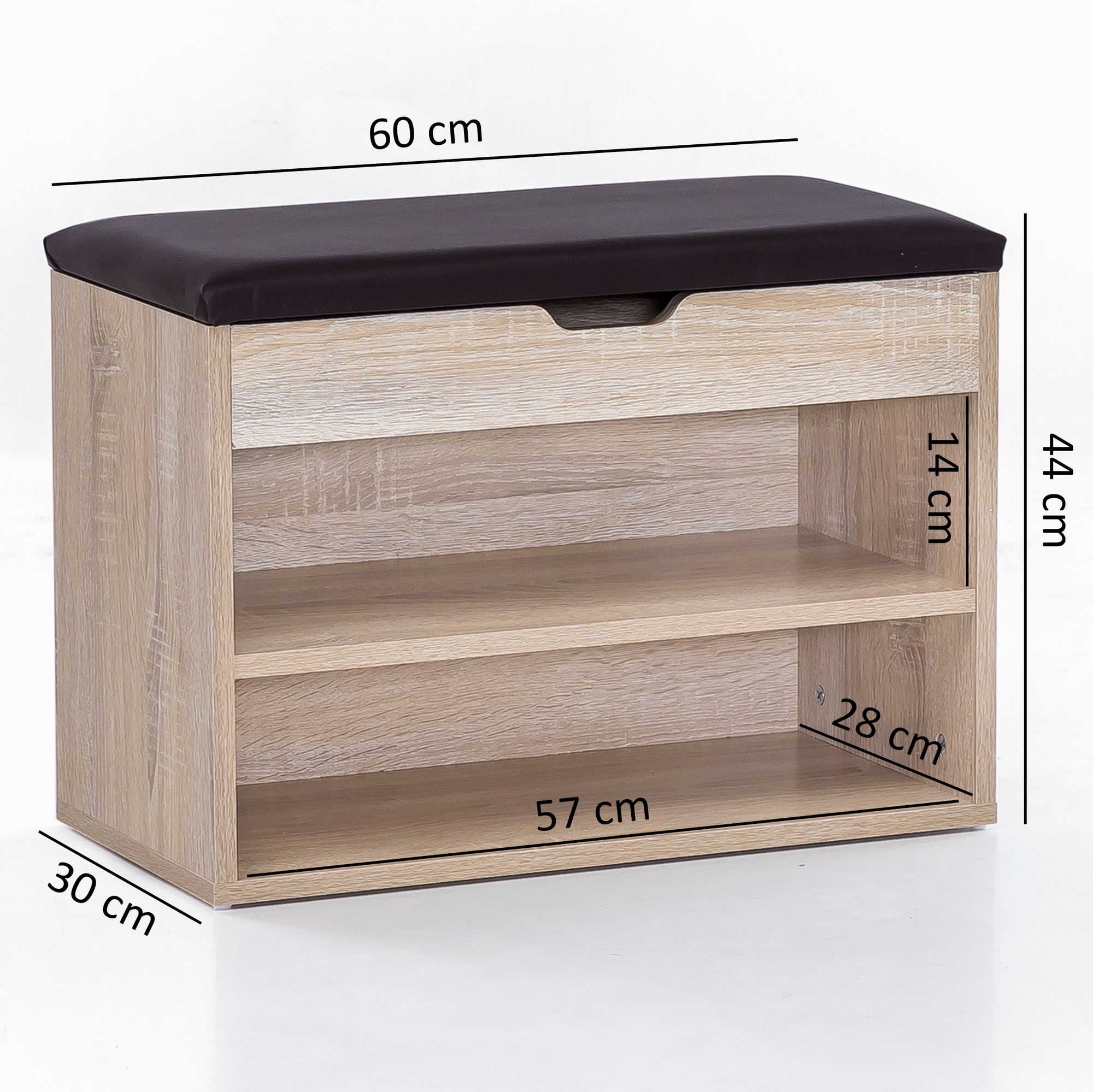 FineBuy Schuhbank mit Sitzfläche Garderoben-Bank Holz 60 x 40 x 30 cm, Holzbank klein gepolstert, Sitzbank schmal Flur mit Stauraum, Truhenbank Schuhtruhe Flurmöbel | Farbe: Weiß