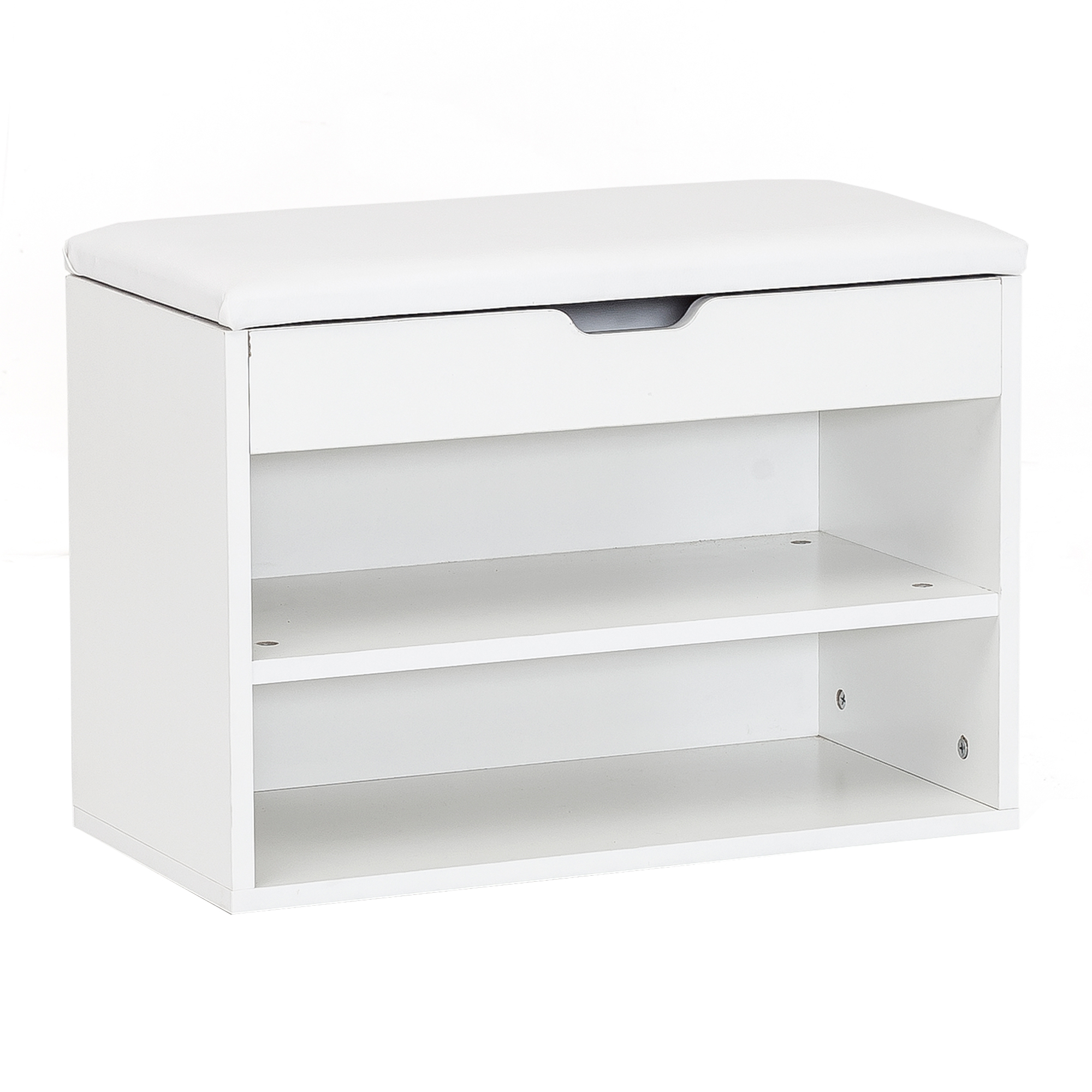 FineBuy Schuhbank mit Sitzfläche Garderoben-Bank Holz 60 x 40 x 30 cm, Holzbank klein gepolstert, Sitzbank schmal Flur mit Stauraum, Truhenbank Schuhtruhe Flurmöbel | Farbe: Weiß