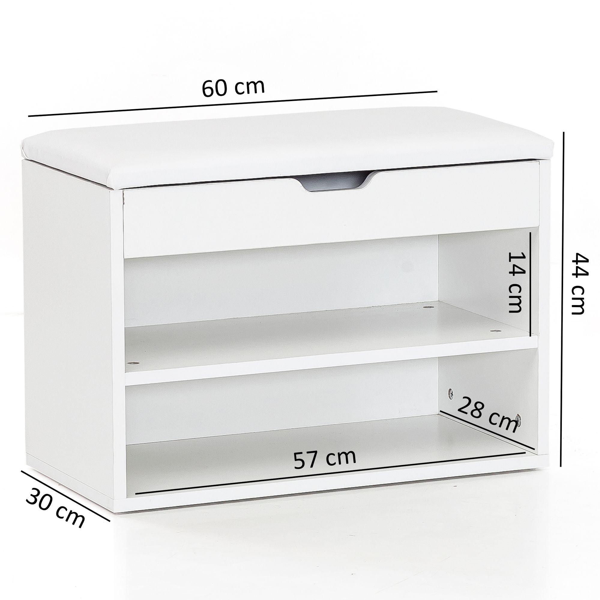 FineBuy Schuhbank mit Sitzfläche Garderoben-Bank Holz 60 x 40 x 30 cm, Holzbank klein gepolstert, Sitzbank schmal Flur mit Stauraum, Truhenbank Schuhtruhe Flurmöbel | Farbe: Weiß