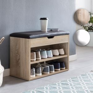 FineBuy Schuhbank mit Sitzfläche Garderoben-Bank Holz 60 x 40 x 30 cm, Holzbank klein gepolstert, Sitzbank schmal Flur mit Stauraum, Truhenbank Schuhtruhe Flurmöbel