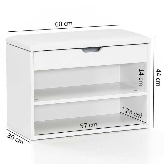 Schuhregal mit Klappdeckel und gepolstertem Sitz 60x30x40 cm Schuhbank Flurbank Garderobenbank – Maßzeichnung