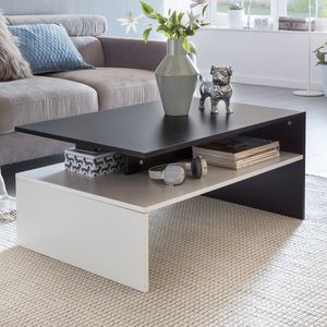 FineBuy Wohnzimmertisch 90 x 43 x 60 cm mit Ablage Holz Schwarz / Weiß, Design Wohnzimmer Couchtisch Zweiteilig mit Stauraum, Sofatisch Eckig Kaffeetisch Modern, Loungetisch Groß & Hoch 4250950281257