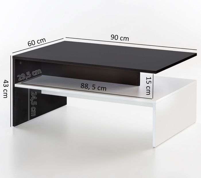 FineBuy Wohnzimmertisch Couchtisch Sofatisch Loungetisch mit Ablage 90 x 60 cm – Maßzeichnung