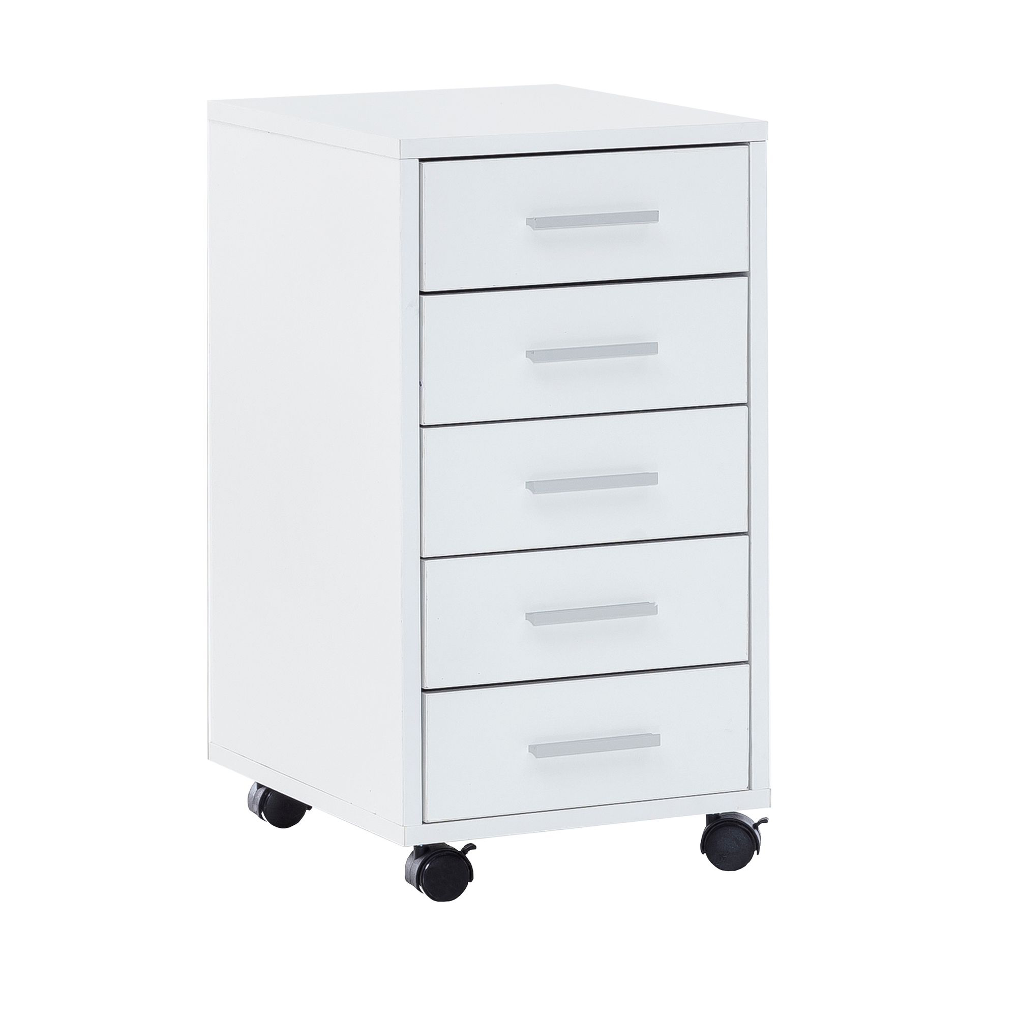Finebuy Rollcontainer 33 x 63 x 38 cm Holz Schubladenschrank Schreibtisch, Büro Schrank mit 5 Schubladen, Container Rollschrank klein Standcontainer schmal, Schreibtischcontainer mit Rollen | Farbe: Weiß