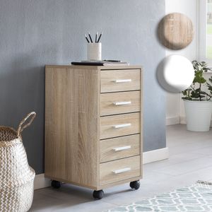 Finebuy Rollcontainer 33 x 63 x 38 cm Holz Schubladenschrank Schreibtisch, Büro Schrank mit 5 Schubladen, Container Rollschrank klein Standcontainer schmal, Schreibtischcontainer mit Rollen 14759