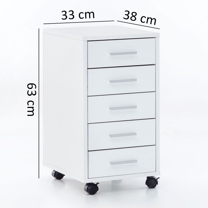 Rollcontainer Holz Rollen Standcontainer 33x63x38cm Schreibtischcontainer – Maßzeichnung