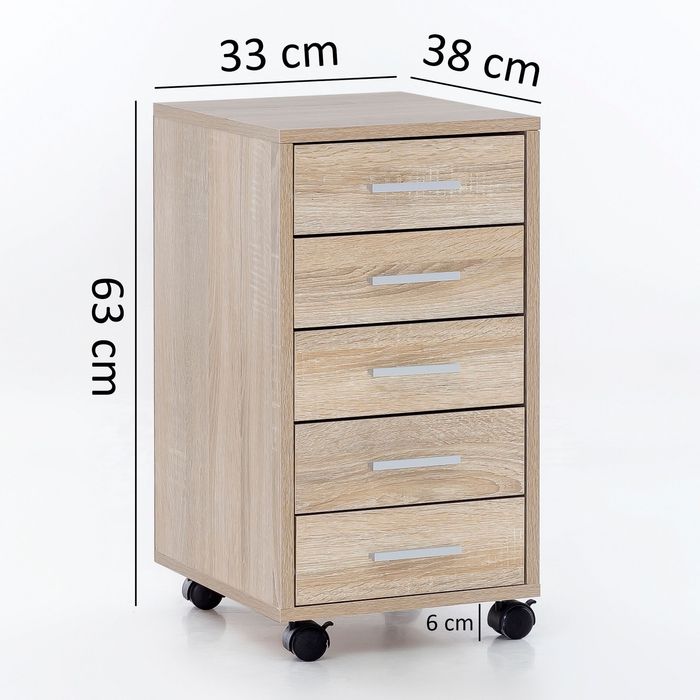 thumbnail: FineBuy SV51848 Houten Bureaucontainer 33x60x38cm - Mobiele Rolcontainer Met Deur, Lade En Zwenkwielen