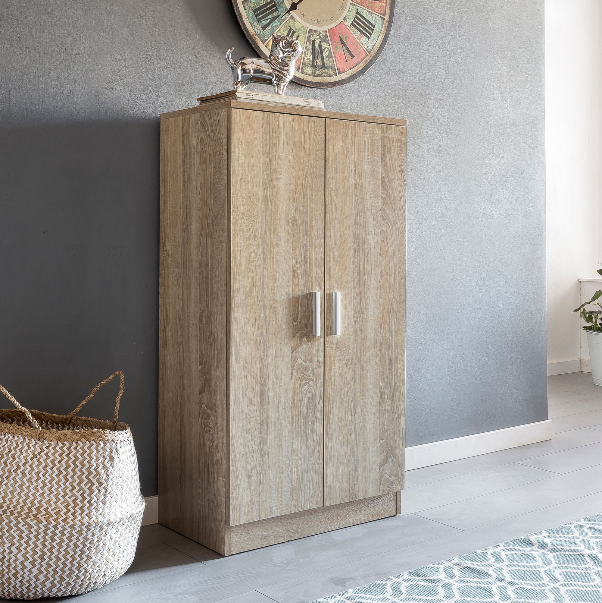 FineBuy Schuhschrank 7 Fächer für 14 Paar Schuhe 55 x 108 x 35 cm, Schuhkommode 2 Türen, Schuhregal Schrank Schuhständer Schuhe | Farbe: Weiß