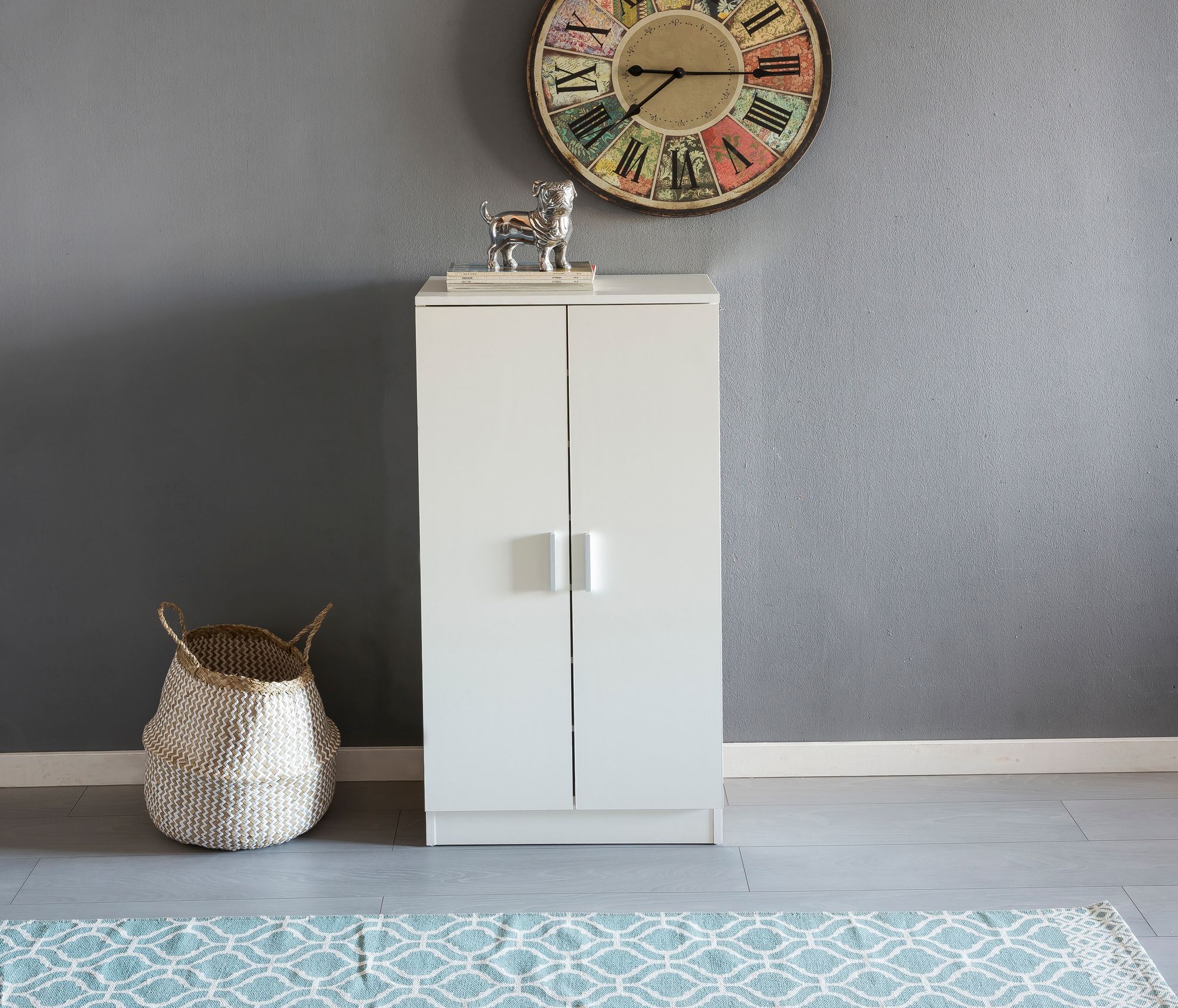 FineBuy Schuhschrank 7 Fächer für 14 Paar Schuhe 55 x 108 x 35 cm, Schuhkommode 2 Türen, Schuhregal Schrank Schuhständer Schuhe | Farbe: Weiß