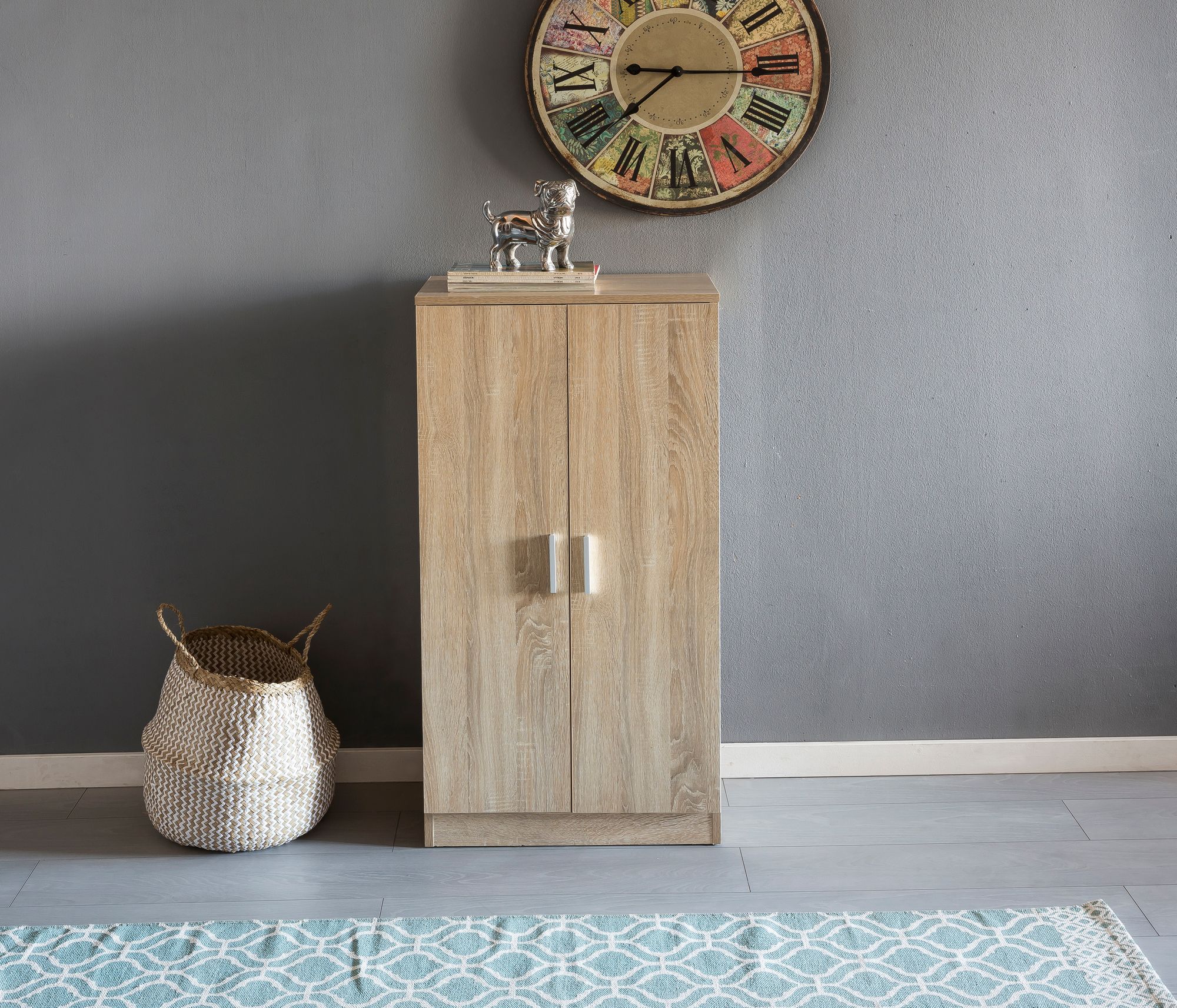 FineBuy Schuhschrank 7 Fächer für 14 Paar Schuhe 55 x 108 x 35 cm, Schuhkommode 2 Türen, Schuhregal Schrank Schuhständer Schuhe | Farbe: Weiß