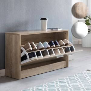 FineBuy Schuhbank SPLIT mit Sitzfläche Schuhkipper Holz 80 x 47 x 24 cm, Flurbank klein geschlossen, Sitzbank schmal Flur mit Stauraum, Schuhschrank einzeln Garderobenbank Bank Flurmöbel 14853