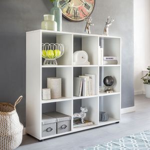 FineBuy Design Bücherregal mit vielen Fächern Weiß Standregal Holz Regal freistehend, Ordnerregal Raumteiler Würfel-Regal modern, Offenes Aufbewahrungsregal 14865