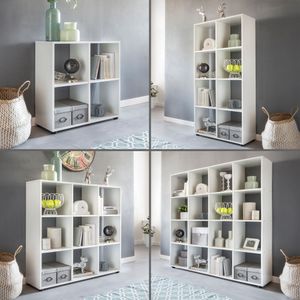 SV48774 FineBuy Design Bücherregal mit vielen Fächern Weiß Standregal Holz Regal freistehend, Ordnerregal Raumteiler Würfel-Regal modern, Offenes Aufbewahrungsregal 14865