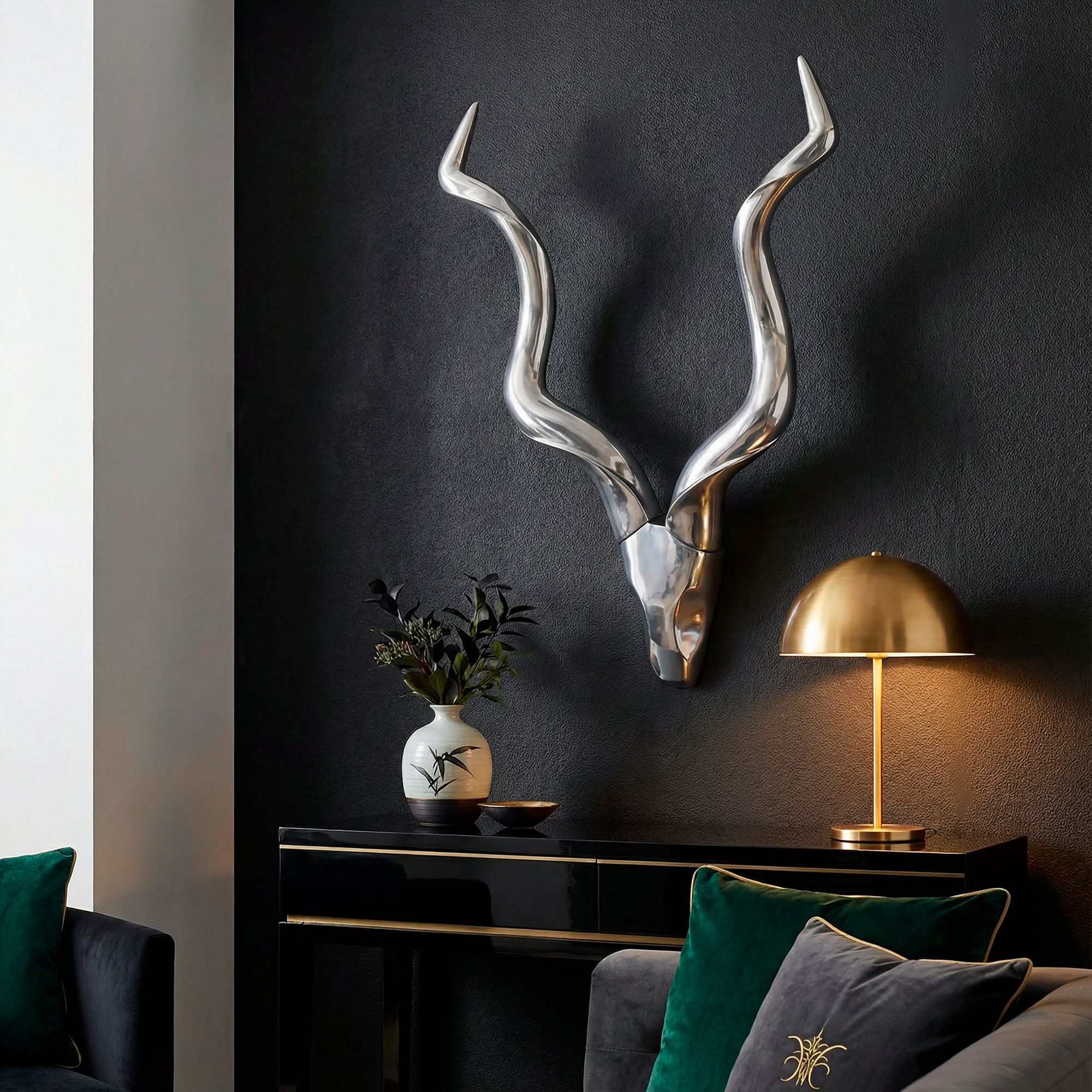 FineBuy Hirschgeweih Wanddekoration Alu Aluminium Silber Wandgeweih Geweih – Ansicht 2