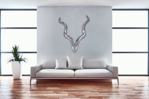 SV49094 FineBuy Deko Hirschgeweih Aluminium Wanddeko Landhausstil Silber Metall modern, Design Hirschkopf Landhaus Geweih Wand, Wohndeko Hirsch außen, Wandschmuck 15209
