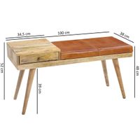 Sitzbank gepolstert 100cm Massivholz Echtleder Schublade Garderobenbank Flurbank – Ansicht 3