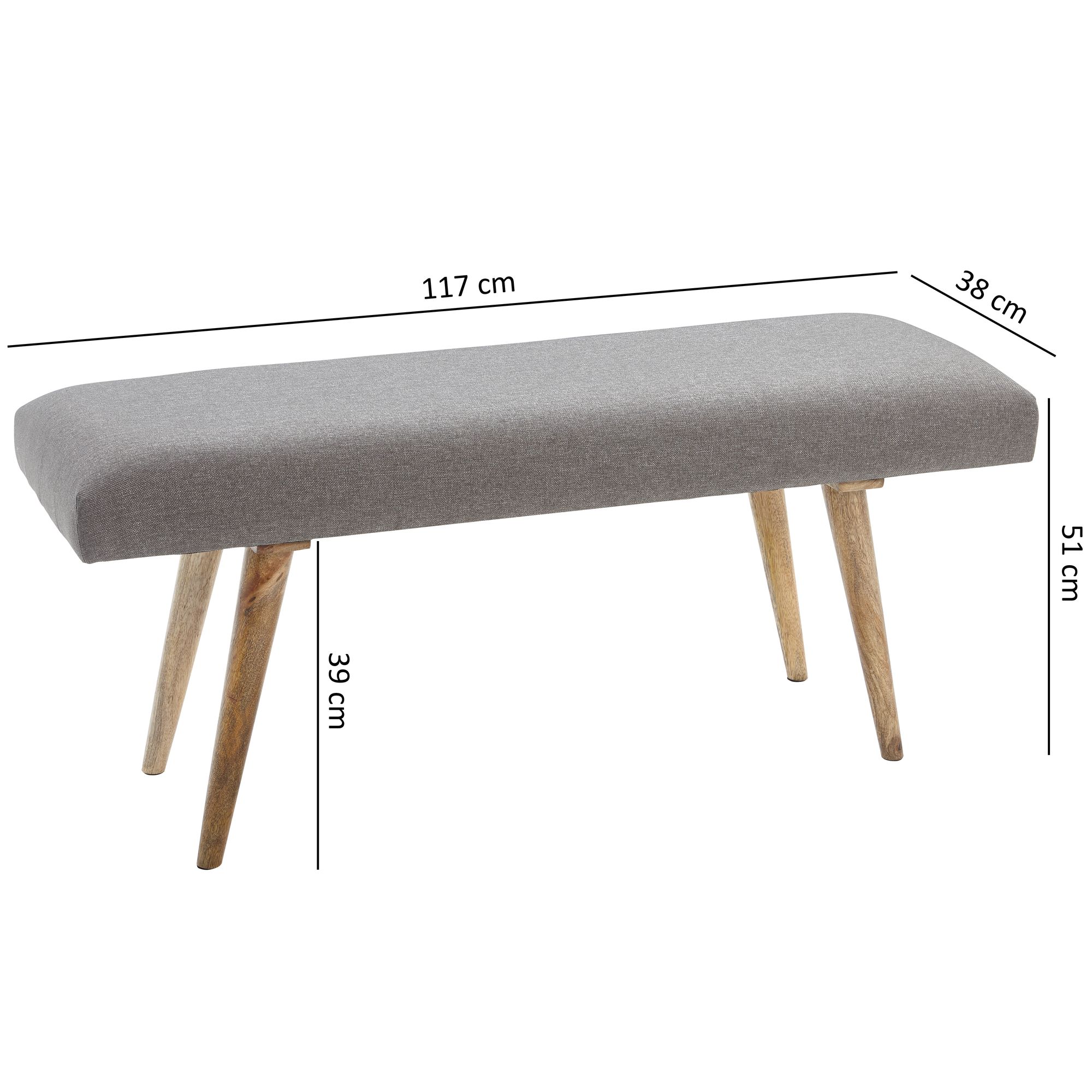 FineBuy gepolsterte Sitzbank 120 cm Massivholz Stoff grau - Retro Polsterbank für Garderobe Schlafzimmer & Wohnzimmer - Garderobenbank Eingangsbereich | Farbe: Grau