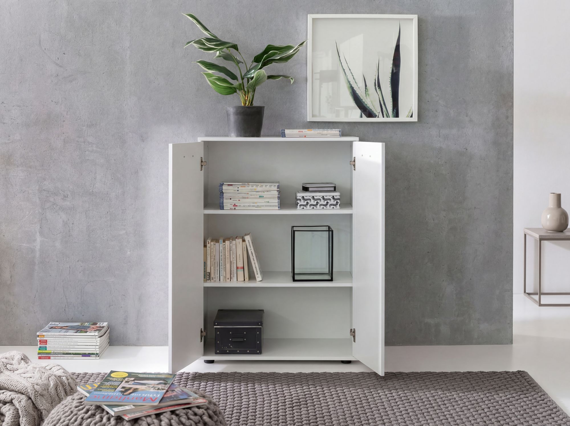 Sideboard 70cm weiß mit 2 Türen und Einlegeböden Kommode für Ordner Aktenschrank modern – Ansicht 2