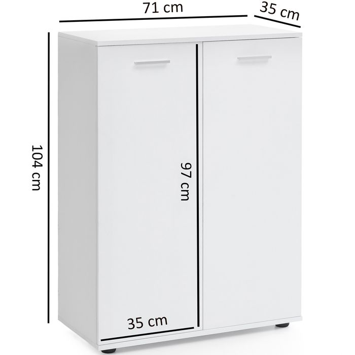 Sideboard 70cm weiß mit 2 Türen und Einlegeböden Kommode für Ordner Aktenschrank modern – Maßzeichnung