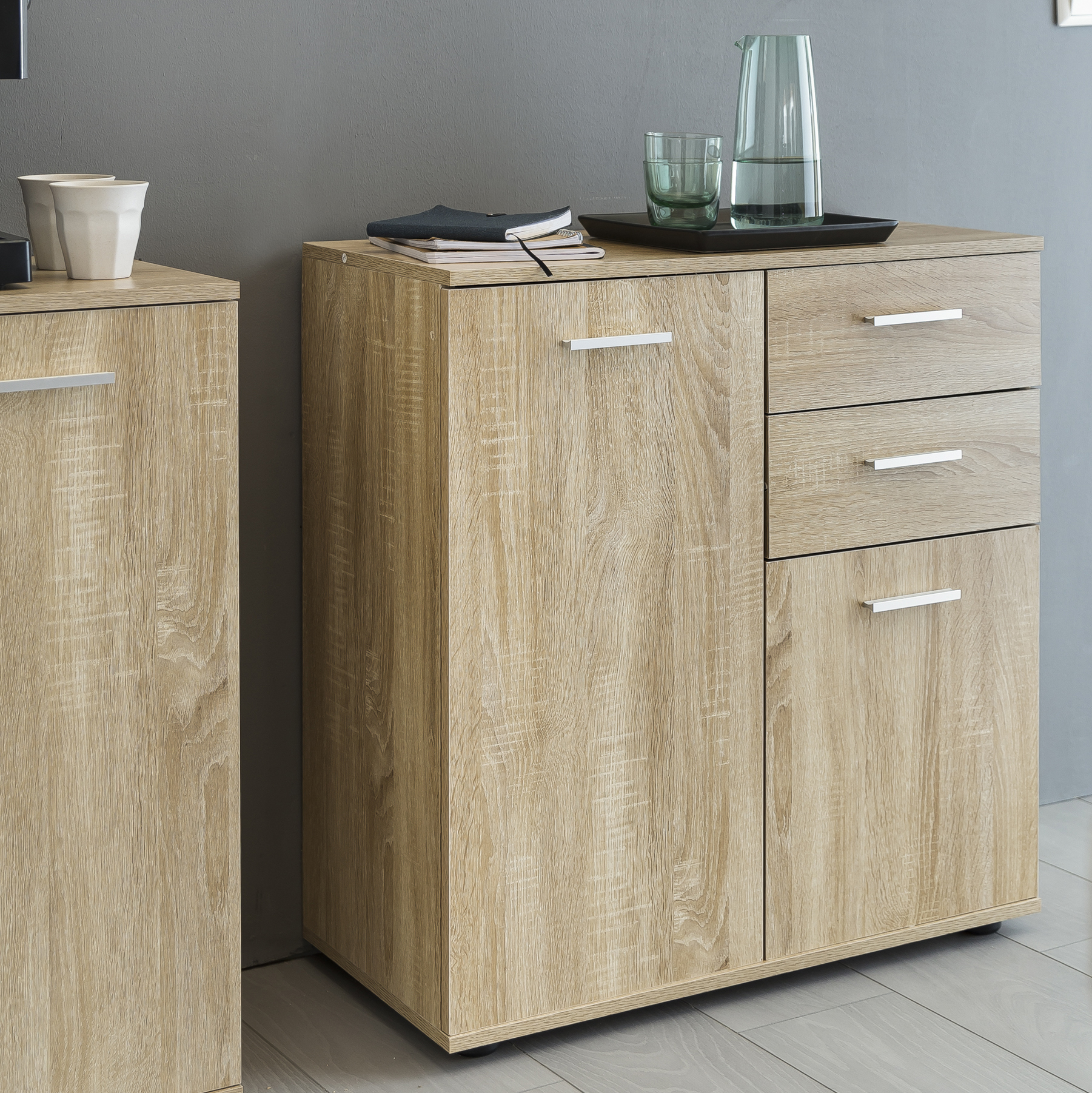 FineBuy Kommode mit Türen & Schubladen 71 x 78 x 35,5 cm Schrank Holz, Flurschrank modern, Mehrzweckschrank klein, Anrichte Sideboard matt, Kommodenschrank Flurmöbel | Farbe: Weiß