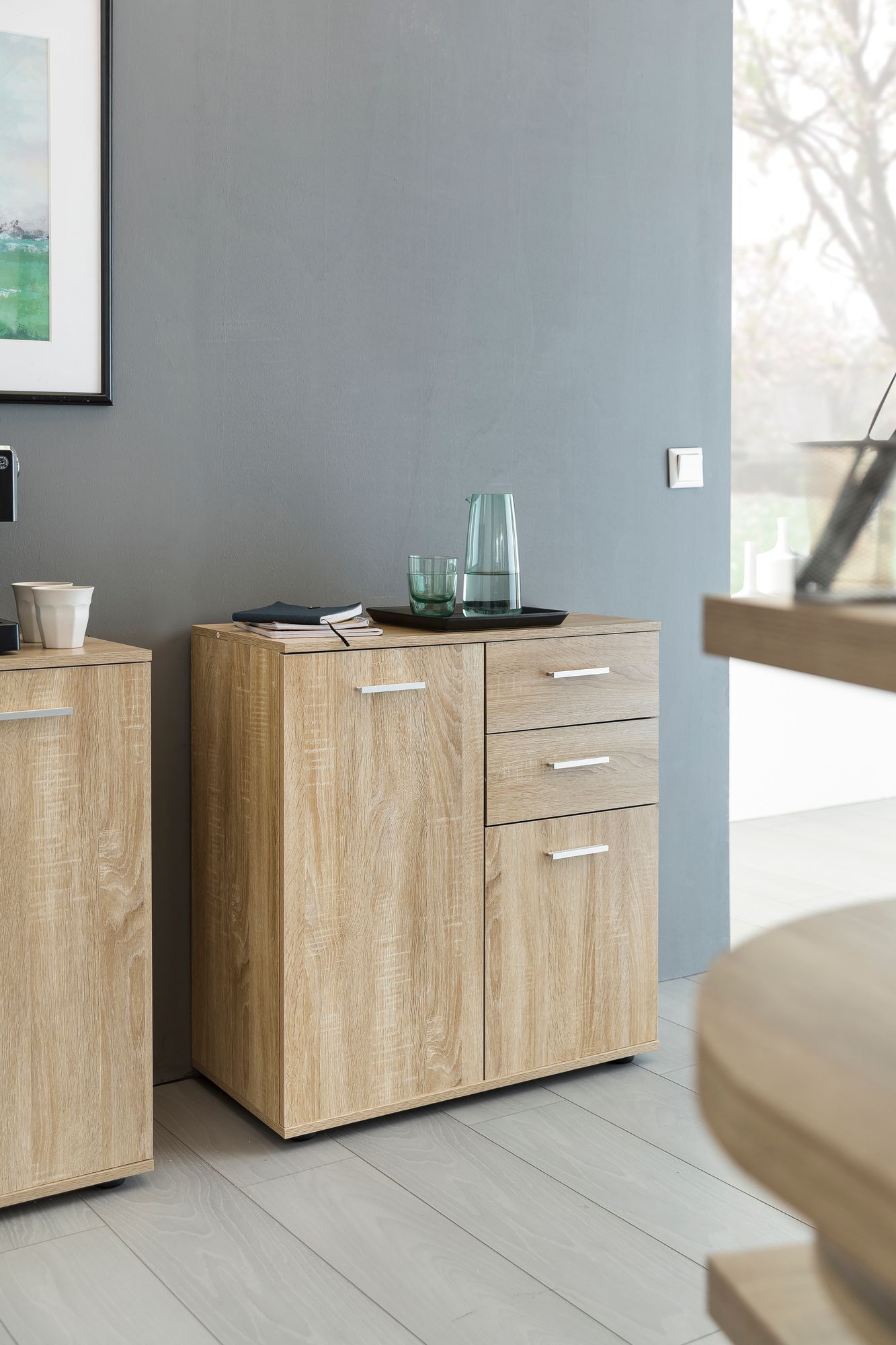 FineBuy Kommode mit Türen & Schubladen 71 x 78 x 35,5 cm Schrank Holz, Flurschrank modern, Mehrzweckschrank klein, Anrichte Sideboard matt, Kommodenschrank Flurmöbel | Farbe: Weiß