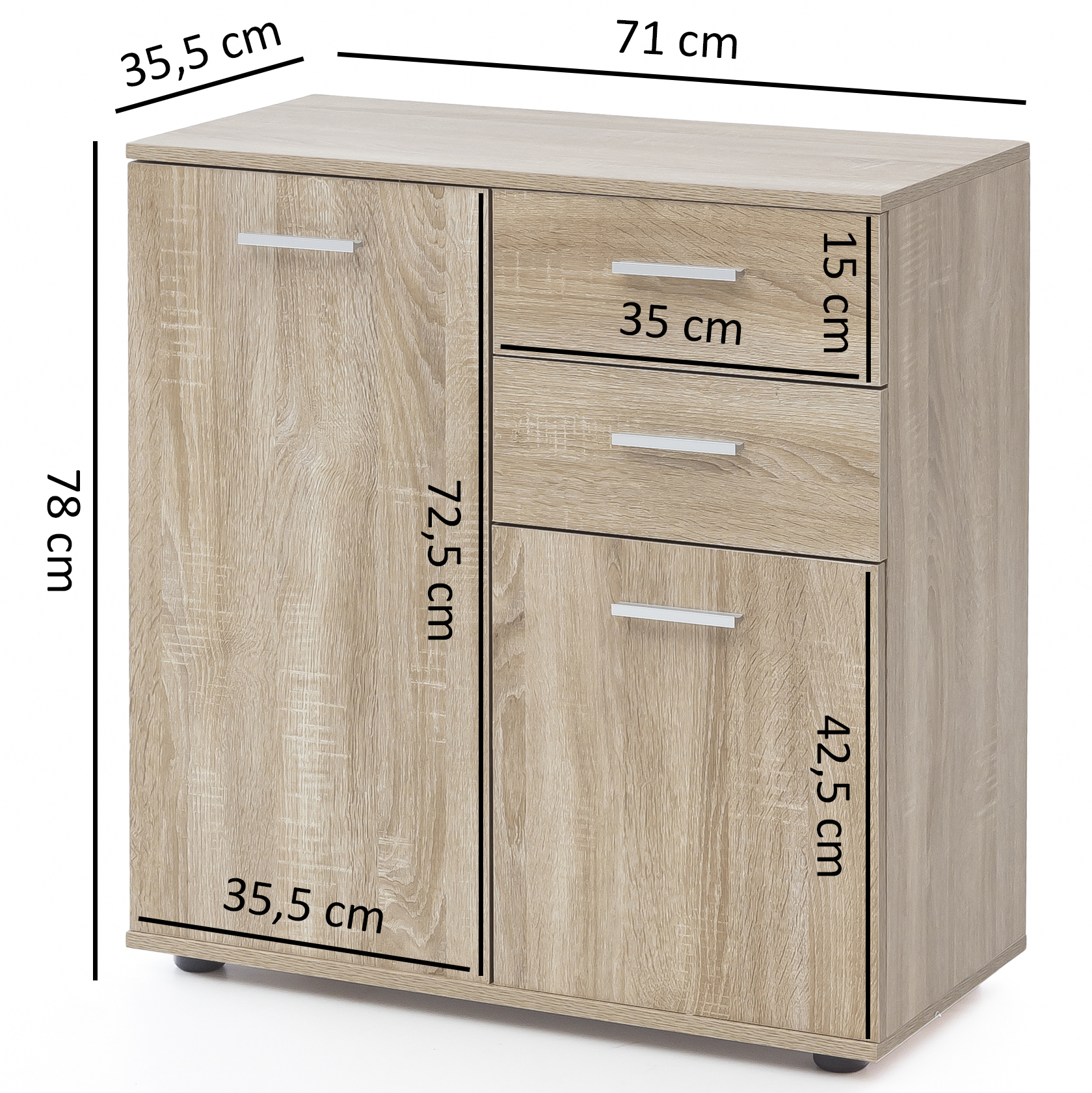 FineBuy Kommode mit Türen & Schubladen 71 x 78 x 35,5 cm Schrank Holz, Flurschrank modern, Mehrzweckschrank klein, Anrichte Sideboard matt, Kommodenschrank Flurmöbel | Farbe: Weiß