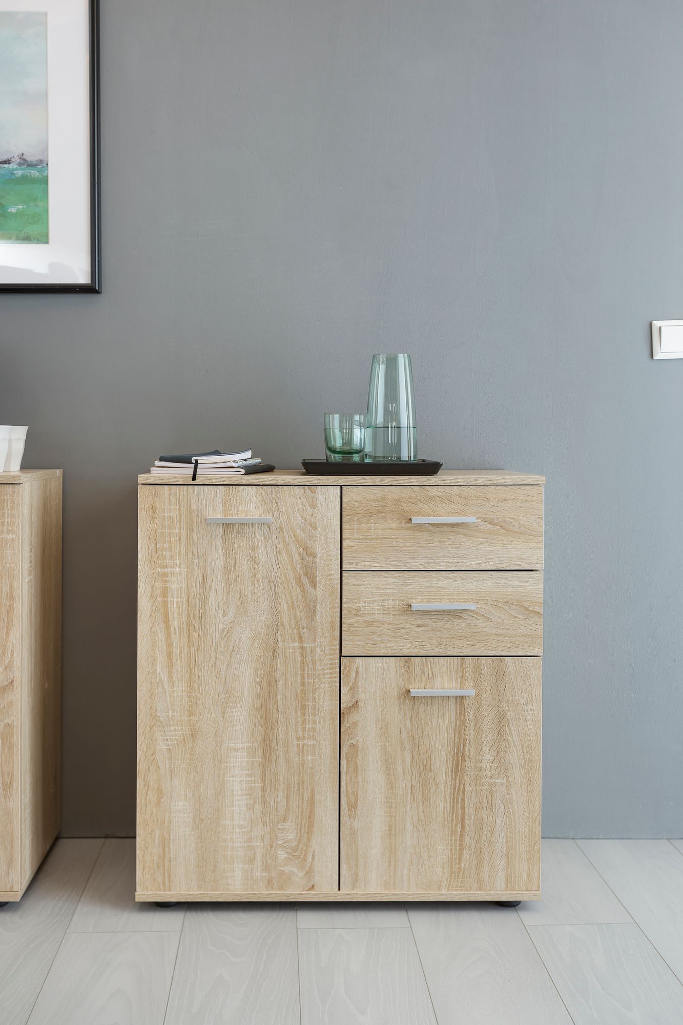 FineBuy Kommode mit Türen & Schubladen 71 x 78 x 35,5 cm Schrank Holz, Flurschrank modern, Mehrzweckschrank klein, Anrichte Sideboard matt, Kommodenschrank Flurmöbel | Farbe: Weiß